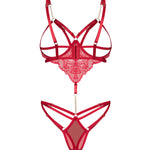 The Matildea red crotchless teddy seen from another angle