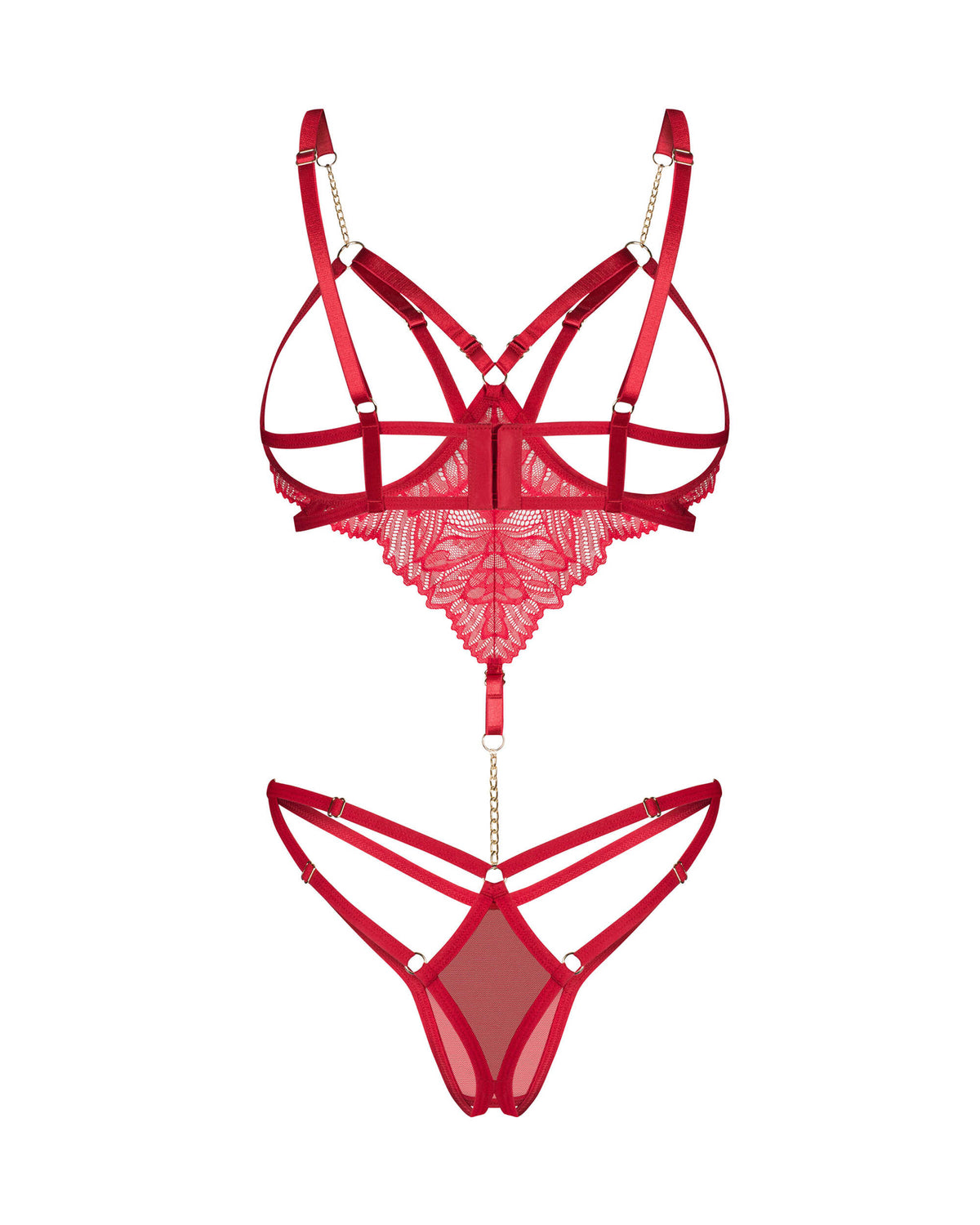 The Matildea red crotchless teddy seen from another angle