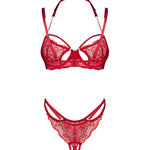 An additional view of the Matildea red lace crotchless set