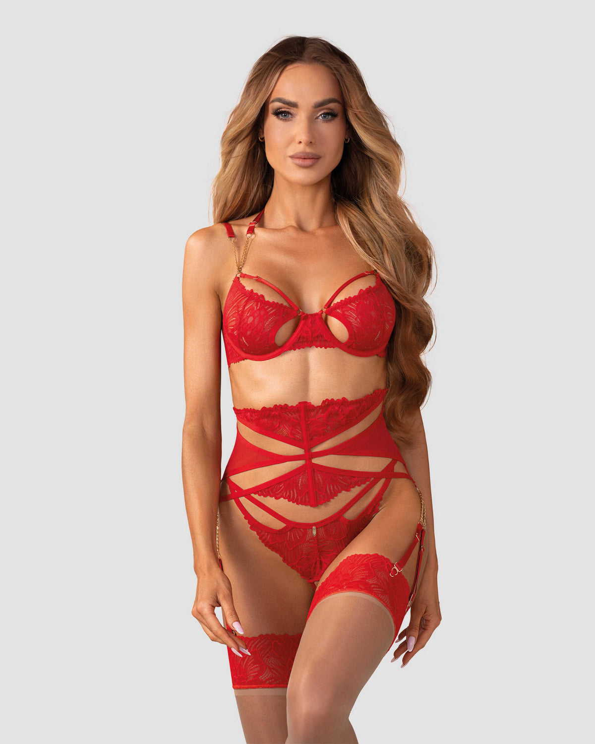 One more view of the Matildea red lace crotchless set
