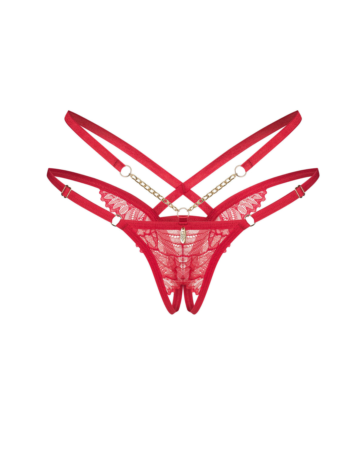 The Matildea red lace crotchless thong seen from another angle