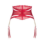 An additional view of the Matildea red lace garter belt