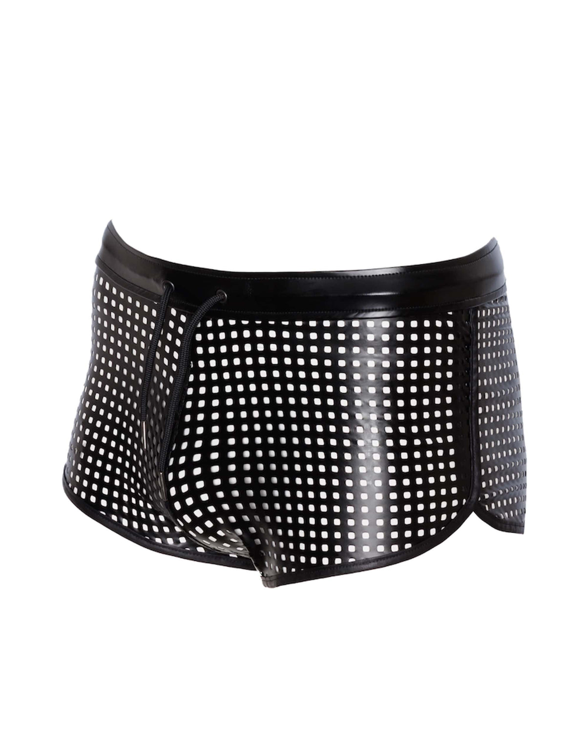 An additional view of the Mayhem black perforated wetlook briefs
