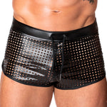 The Mayhem black perforated wetlook briefs with adjustable front lacing