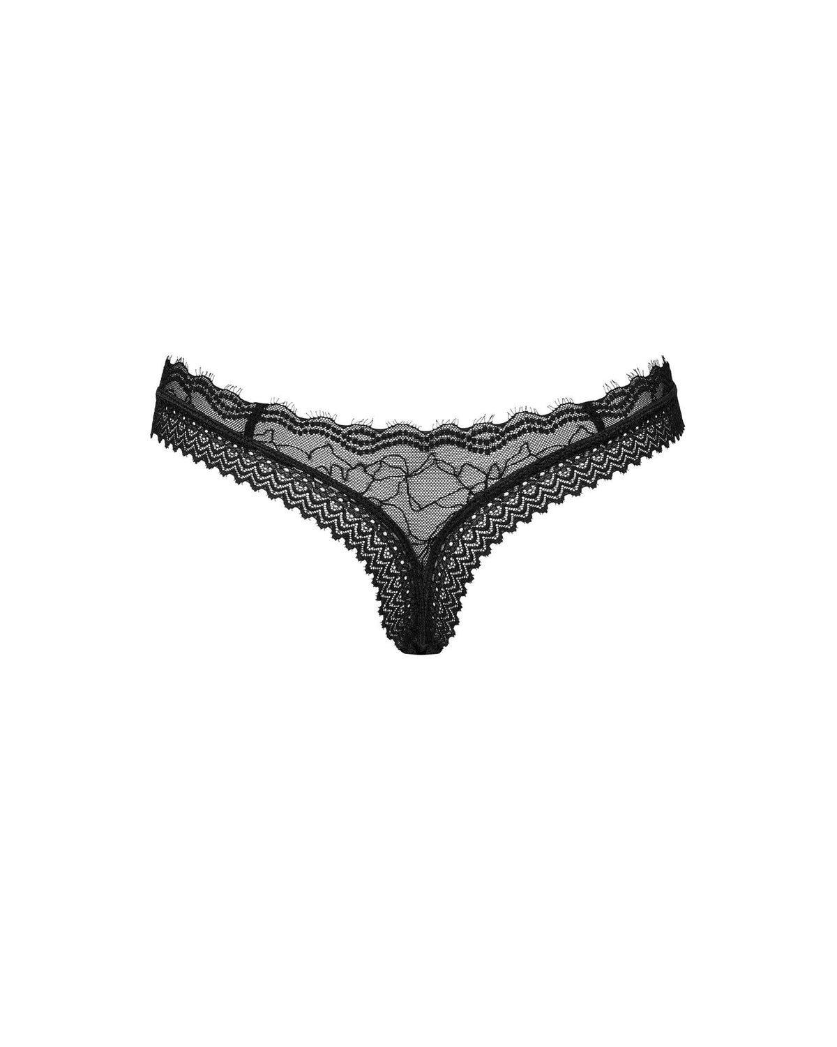 The Medilla black eyelash lace thong in an additional gallery image