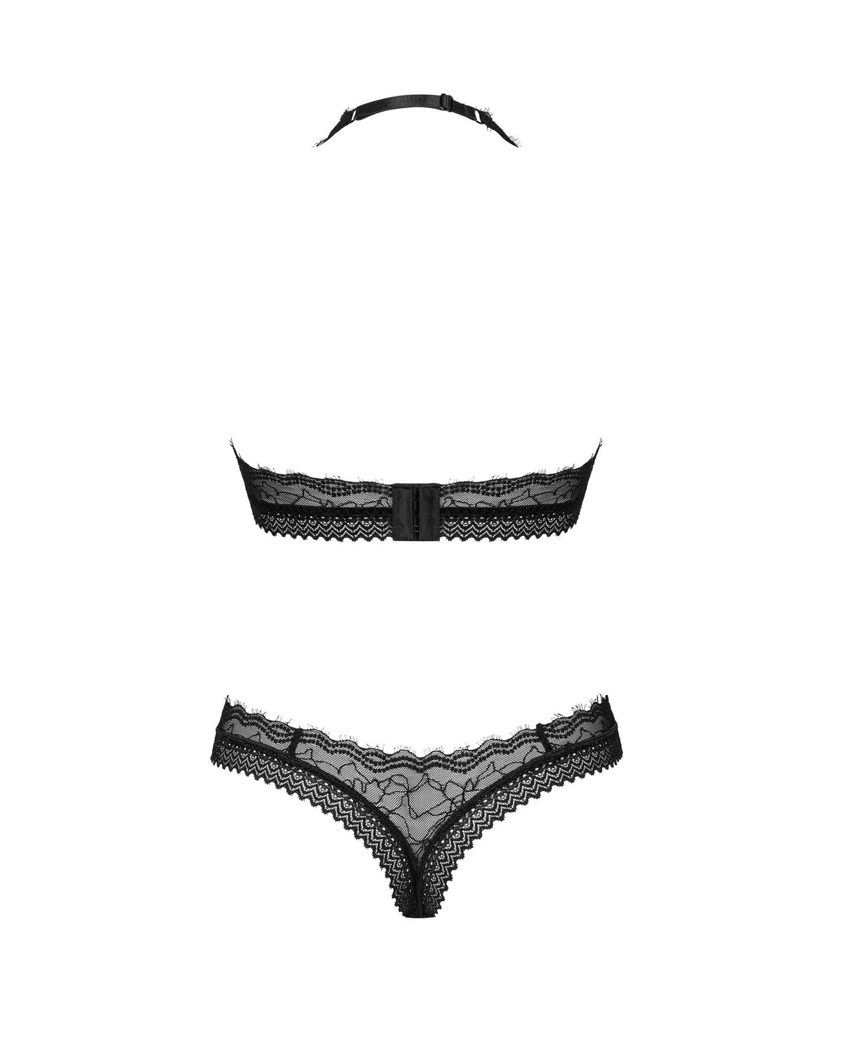 The Medilla black lace bra and thong set, seen from a different angle