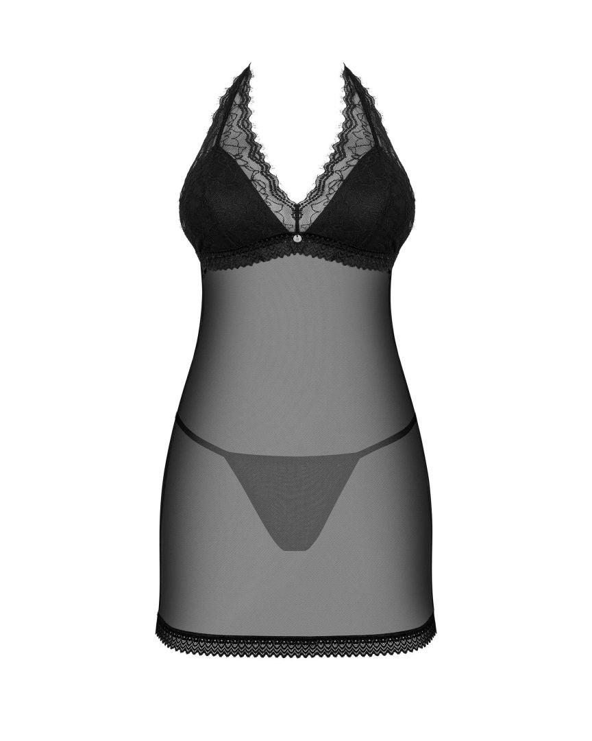 The Medilla black translucent babydoll and thong, seen from a different angle