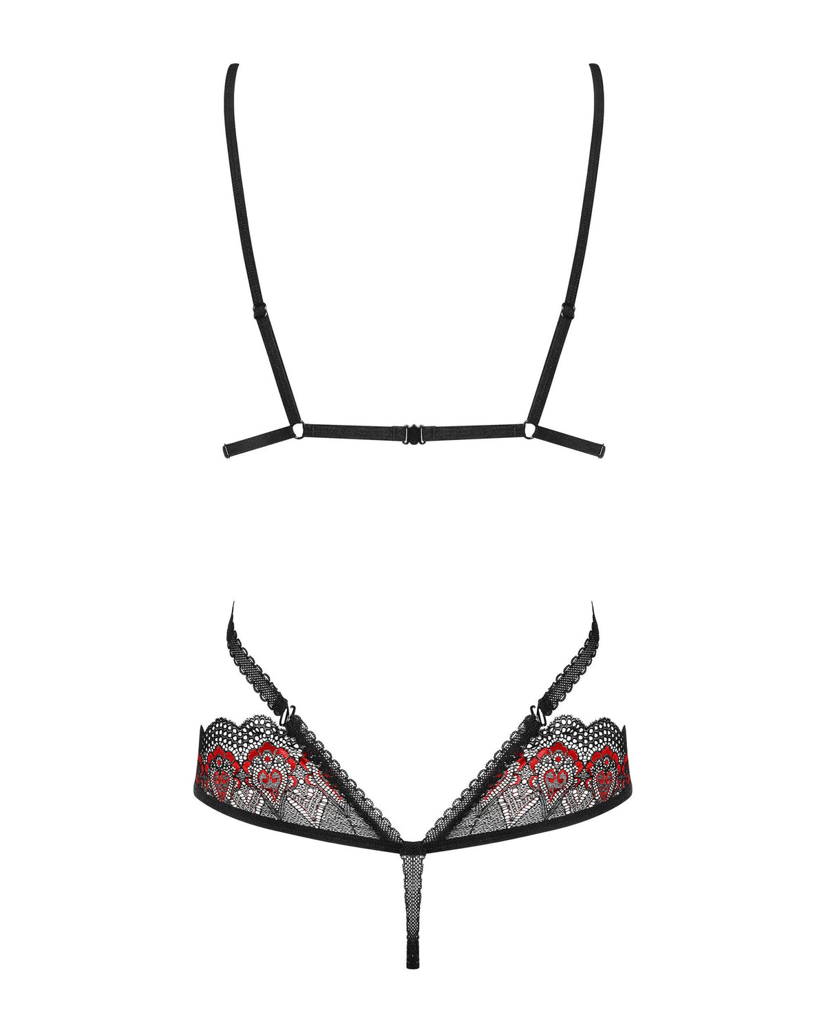 The Megies black and red geometric strap teddy, seen from a different angle