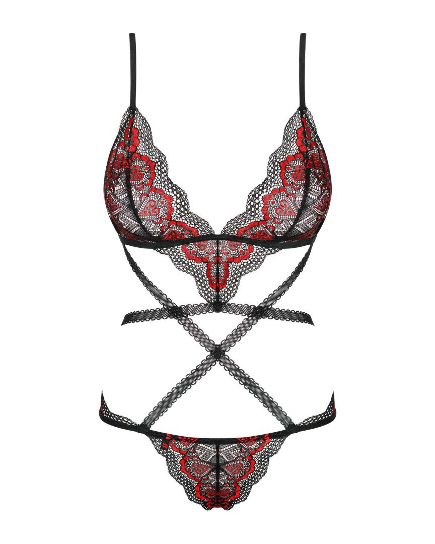 A further look at the Megies black and red geometric strap teddy