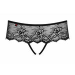 An additional view of the Merossa black floral lace crotchless panties