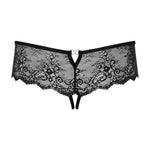 The Merossa black floral lace crotchless panties, featuring elastic trims