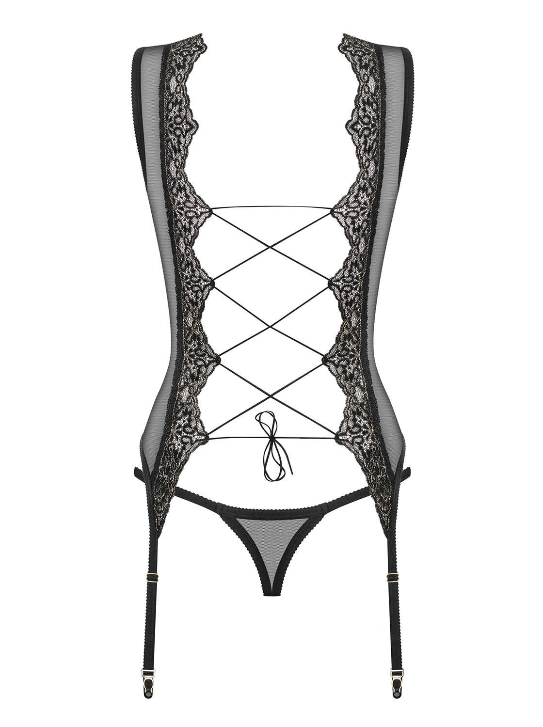 The Meshlove black mesh corset, featuring dramatic back lacing