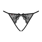 An additional view of the Miamor black lace crotchless panties