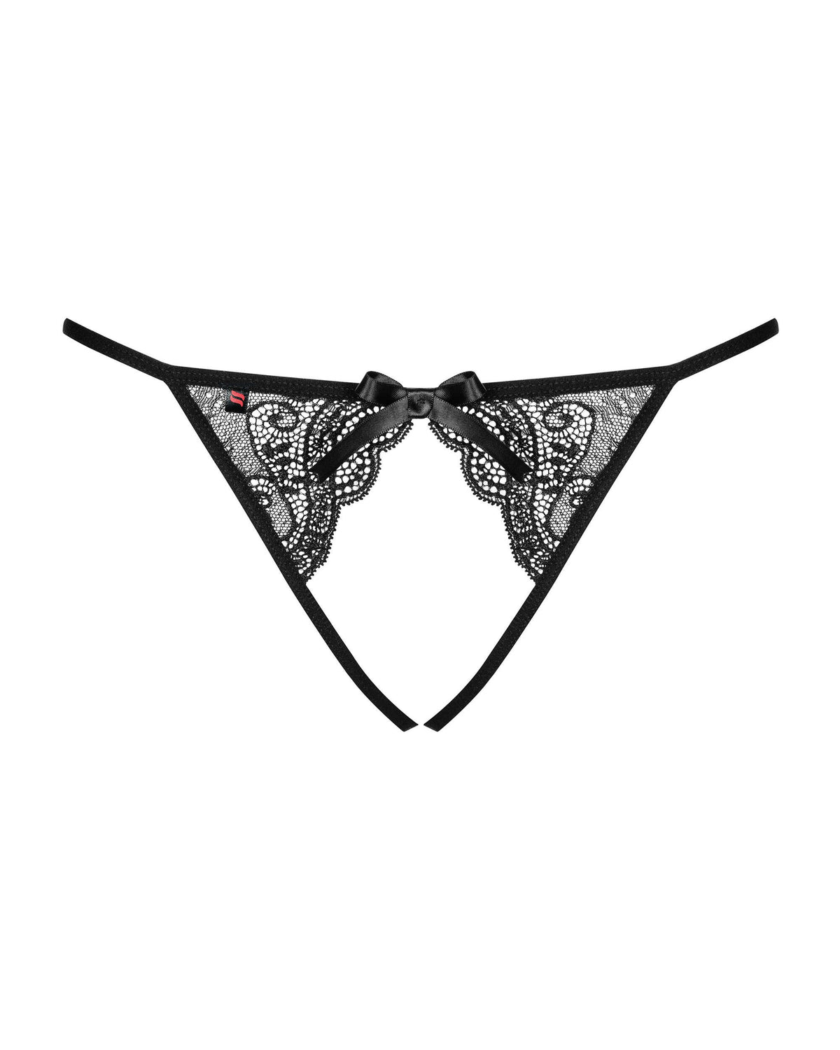 An additional view of the Miamor black lace crotchless panties