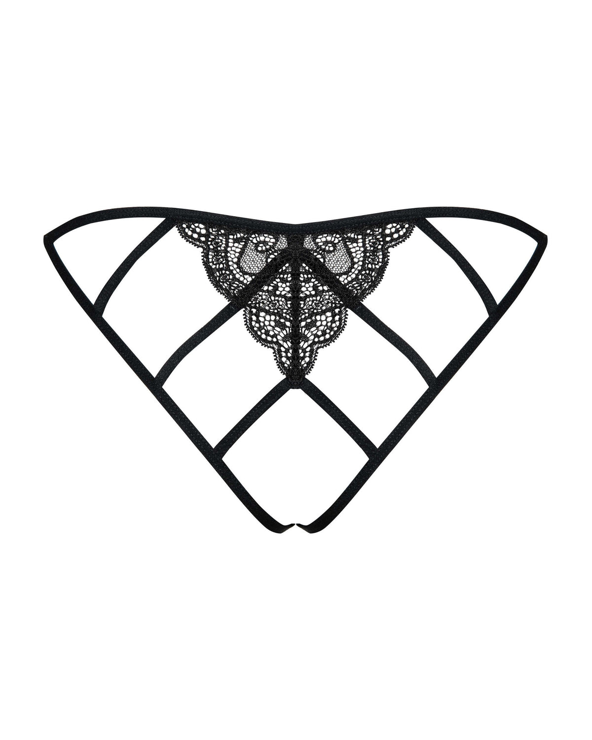 The Miamor black lace crotchless panties, featuring delicate lace