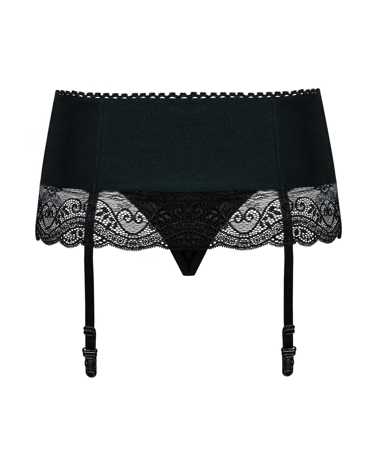 An additional view of the Miamor black lace garter belt
