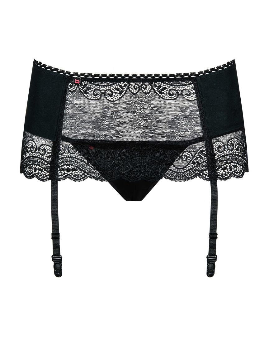 The Miamor black lace garter belt, featuring a plain thong
