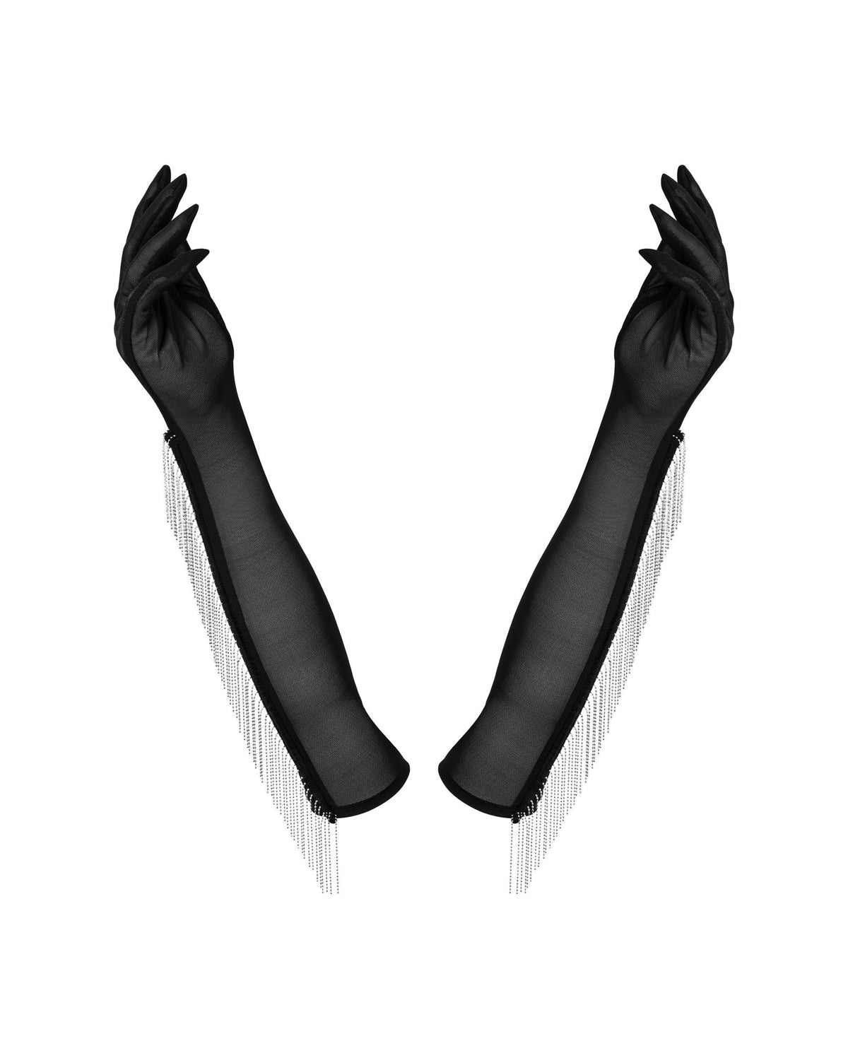 The Milladis black beaded mesh gloves, seen from a different angle