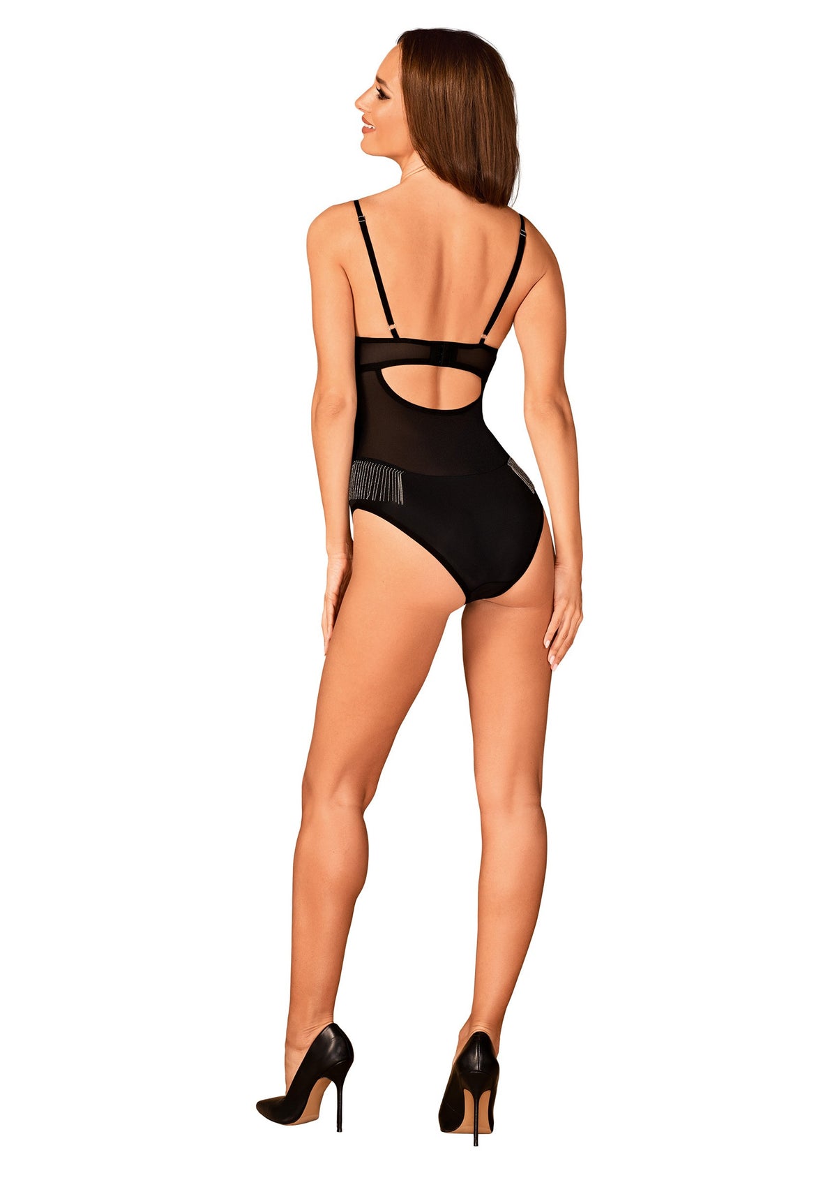 An additional view of the Milladis black mesh teddy