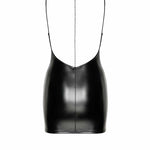 An additional view of the Mirage black wetlook mini dress