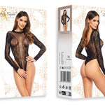 The Monserrat black floral fishnet teddy, shown in an alternate image