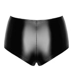 The Mysteria black wetlook shorts, seen from a different angle