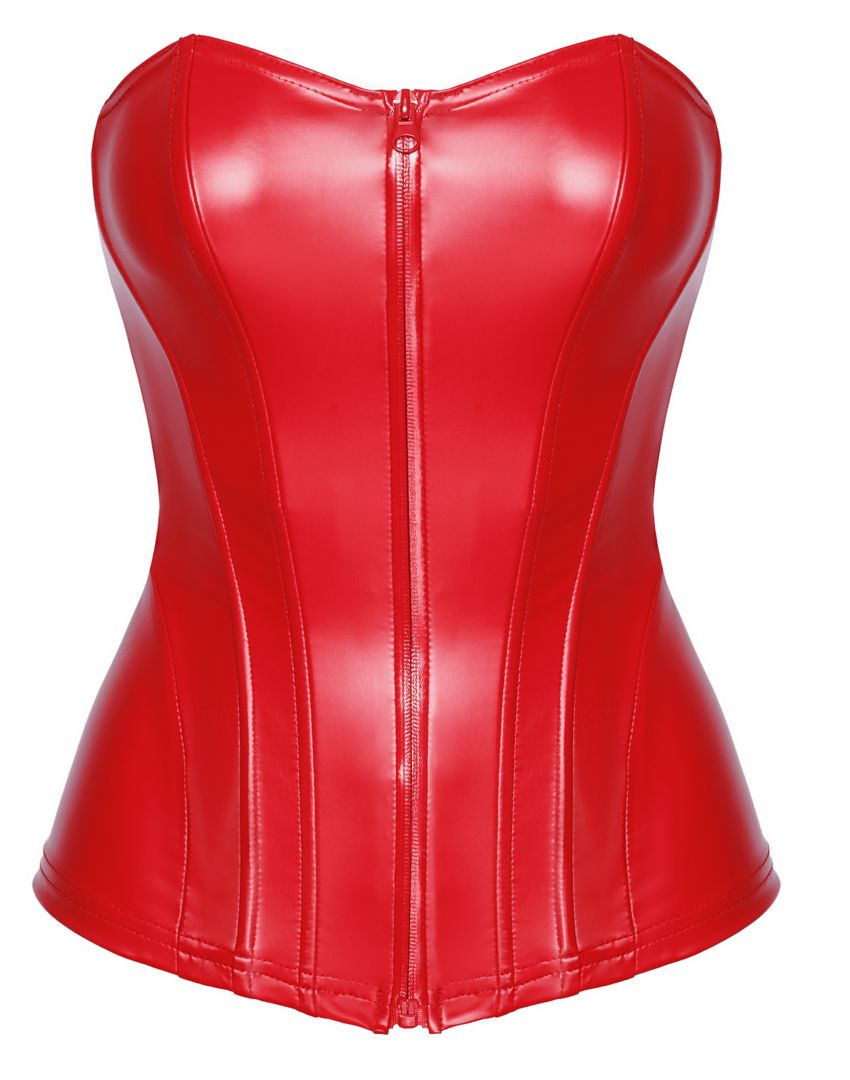 The Mysteria red wetlook corset, seen from a different angle