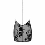 The Mythos black flocked mesh mini dress, featuring velvety floral motifs