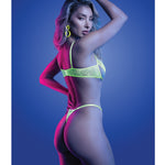 Neon green underwire bra with lace and mesh panels, alternate view