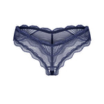 An additional view of the Nightly Blue navy blue crotchless thong