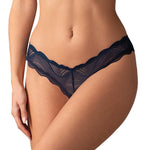 The Nightly Blue navy blue crotchless thong with delicate scalloped edges