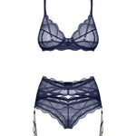 A further look at the Nightly Blue navy blue three-piece lace set