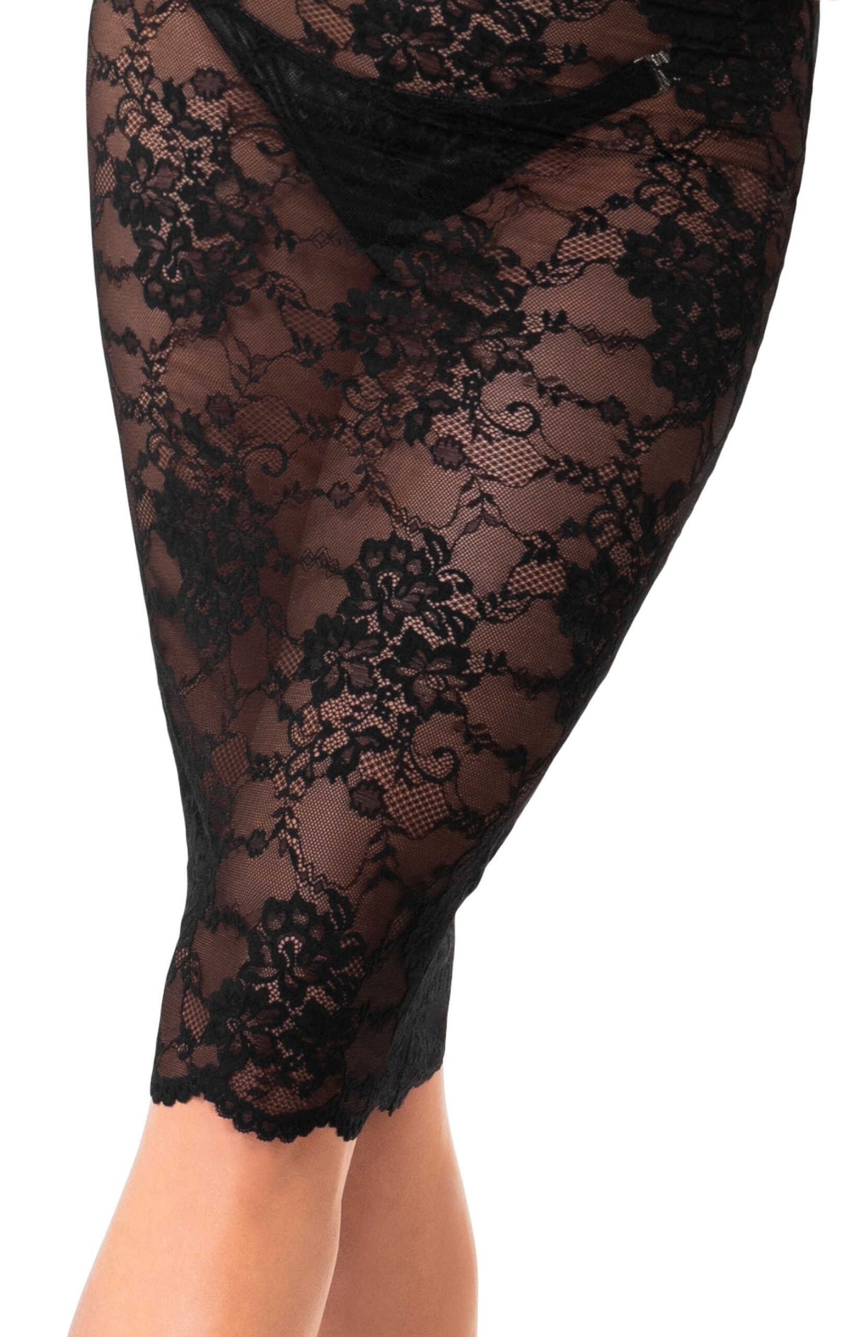 An additional view of the Nocturne black lace midi dress
