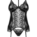The Noir Fantasy black lace corset, shown in an alternate image