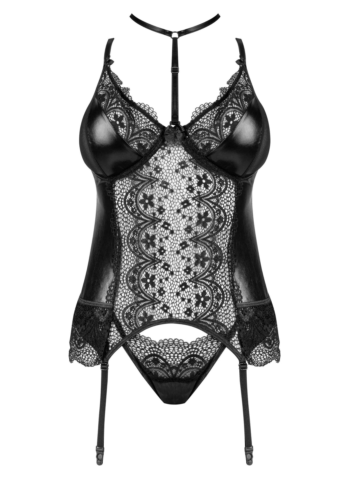 The Noir Fantasy black lace corset, shown in an alternate image