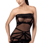 Bondesque black off-shoulder flocked tulle mini dress by Noir Handmade