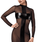 Crossfire black mesh and wetlook mini dress by Noir Handmade