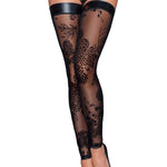 Black tulle hold-up stockings with flock embroidery by Noir Handmade