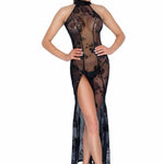 Black long embroidered tulle dress by Noir Handmade