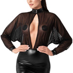 Opium black mesh top and wetlook mini skirt two-piece set by Noir Handmade