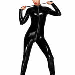 Black PVC overall with long metal three-way zipper by Noir Handmade
