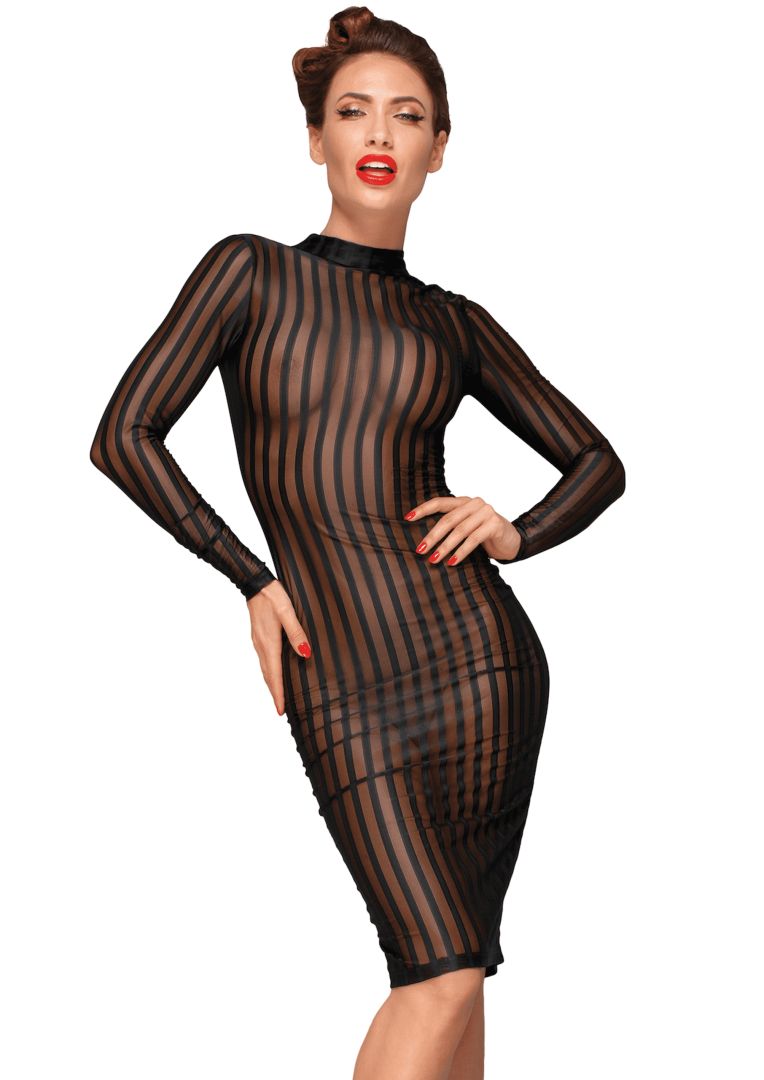Black transparent elastic tulle midi dress by Noir Handmade