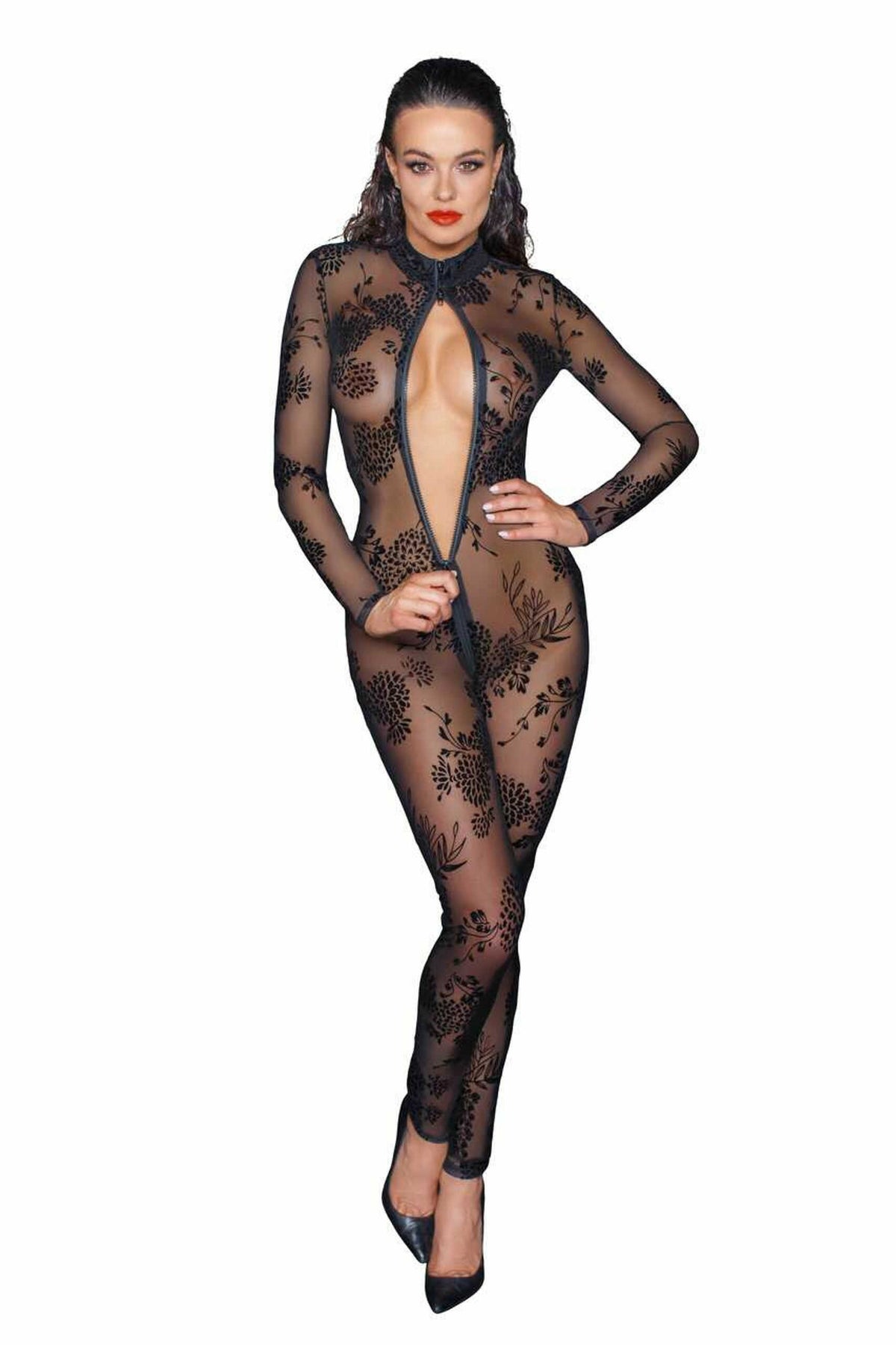 Black long tulle overall with three-way zipper by Noir Handmade