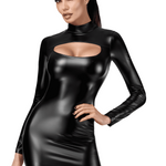 Vixen black cut-out powerwetlook bodycon dress by Noir Handmade