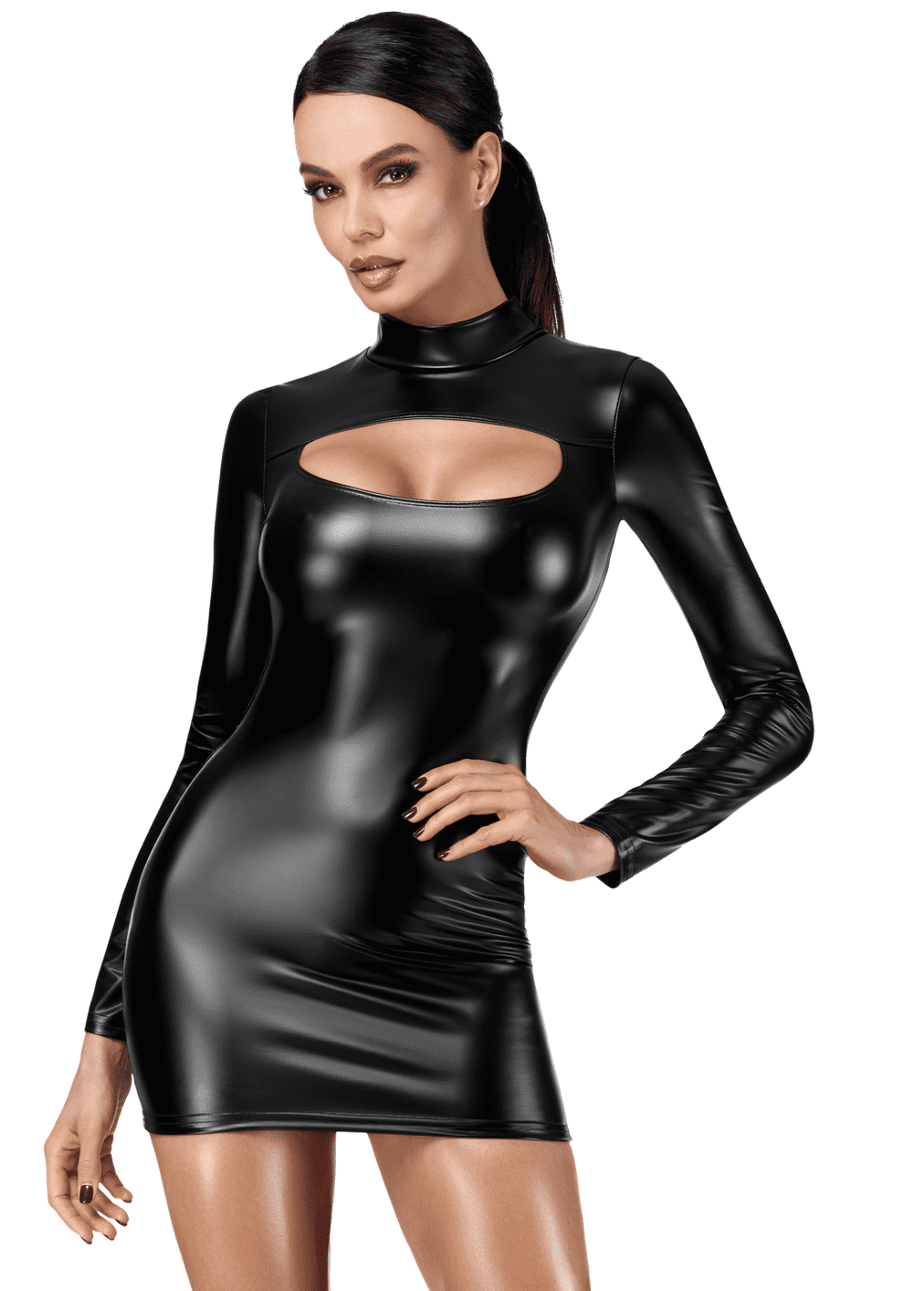 Vixen black cut-out powerwetlook bodycon dress by Noir Handmade