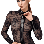 An additional view of the Noirelle black lace button-up midi dress