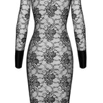 The Noirelle black lace button-up midi dress, seen from a different angle