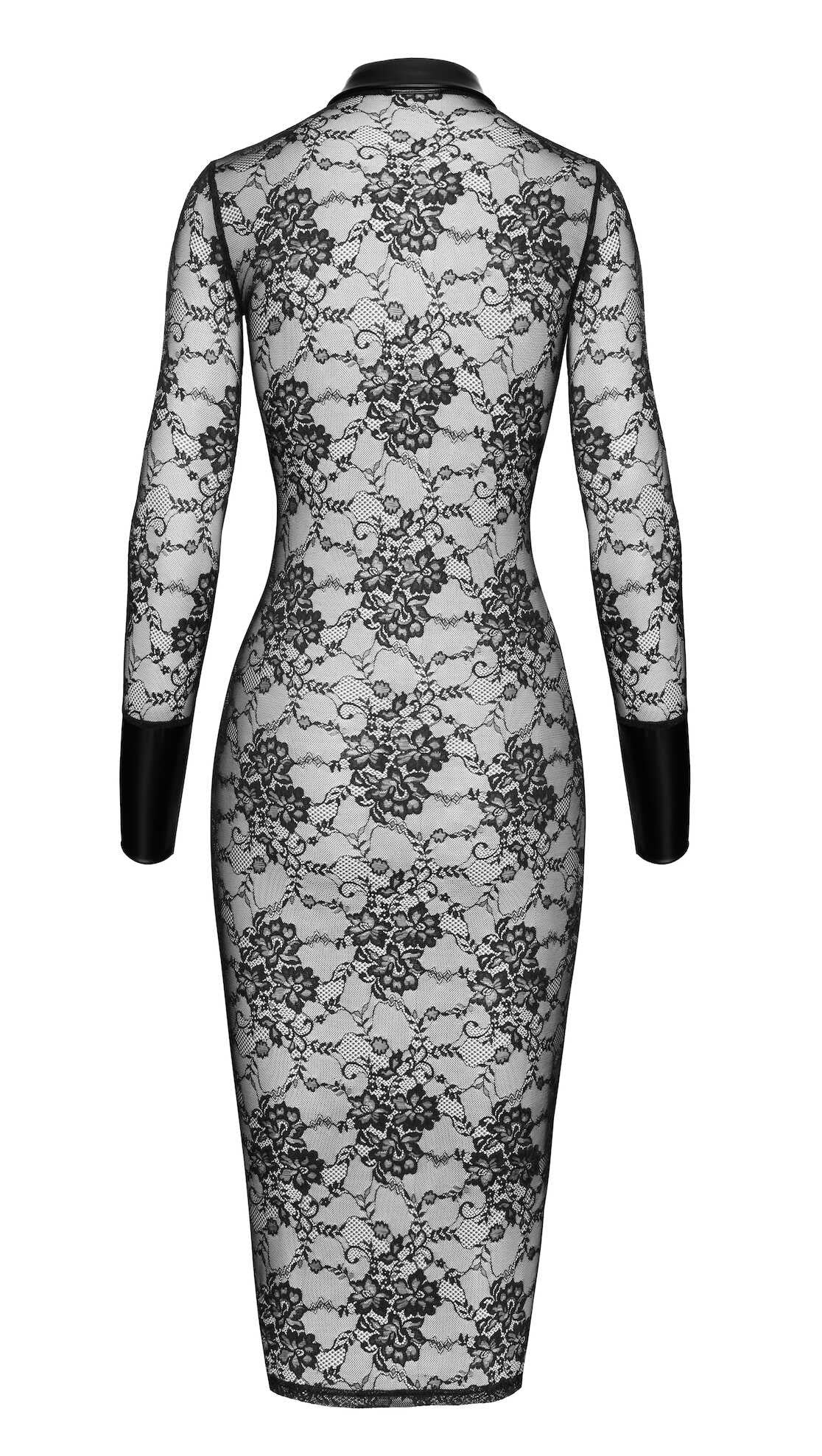The Noirelle black lace button-up midi dress, seen from a different angle