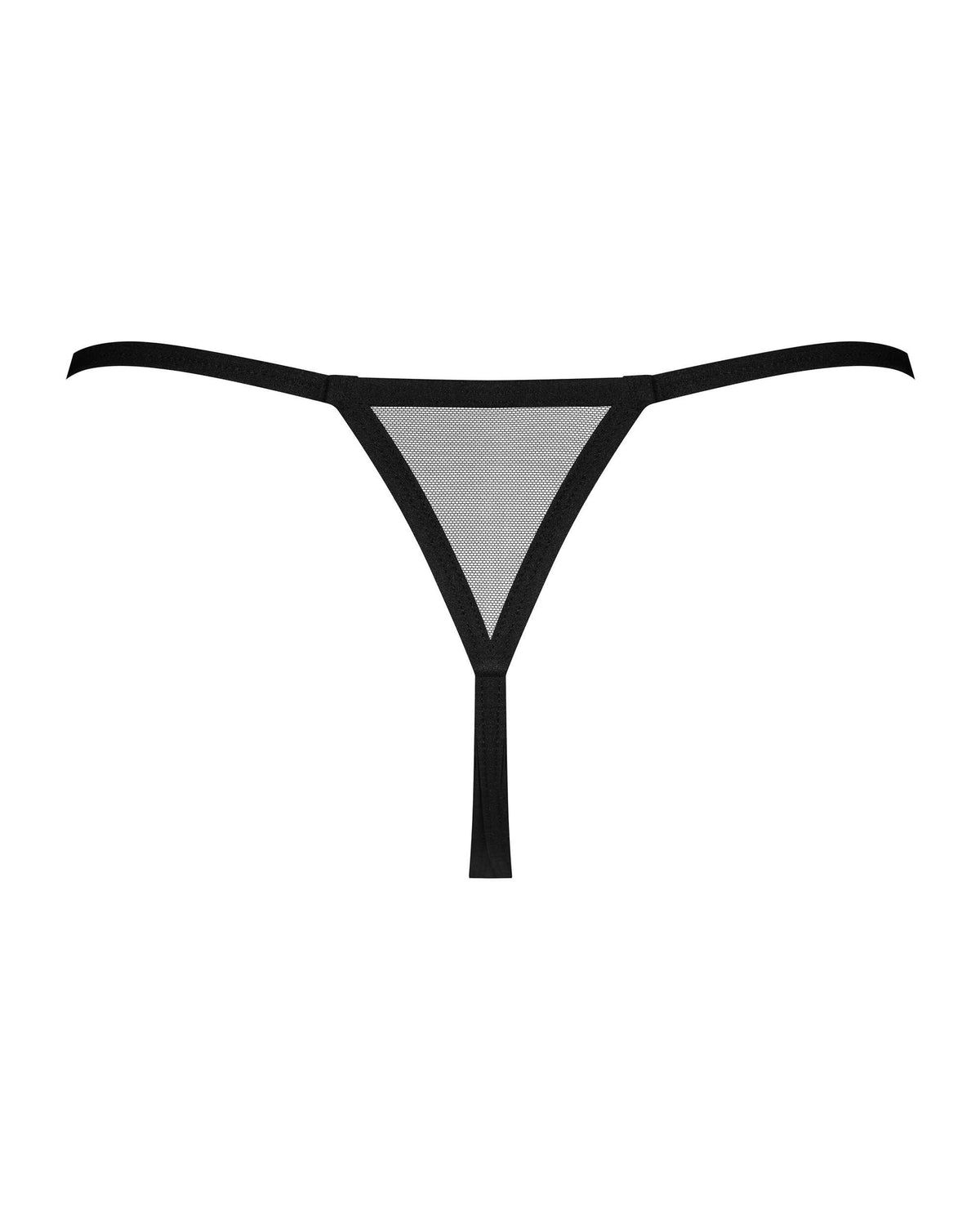 The Novenes black and purple striped crotchless thong made from translucent soft fabric
