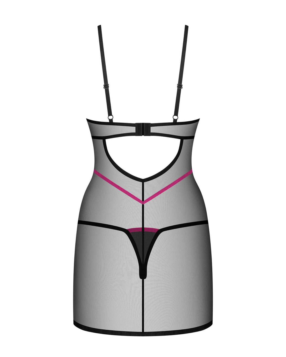 An additional view of the Novenes black transparent chemise and thong